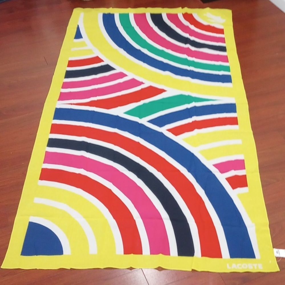 Lacoste Logo Rainbow Pattern Cotton Scarf  75" X 39", Vintage! - Picture 3 of 10